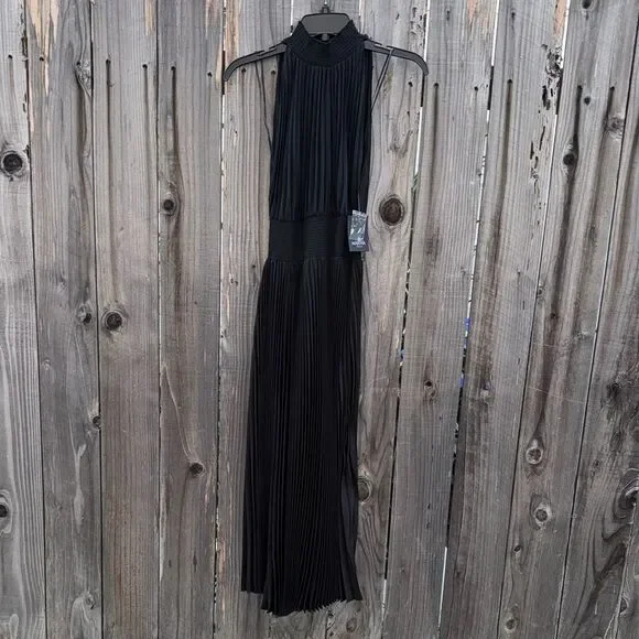 Marina Pleated Midi Dress Black Size 4 - Picture 2 of 13